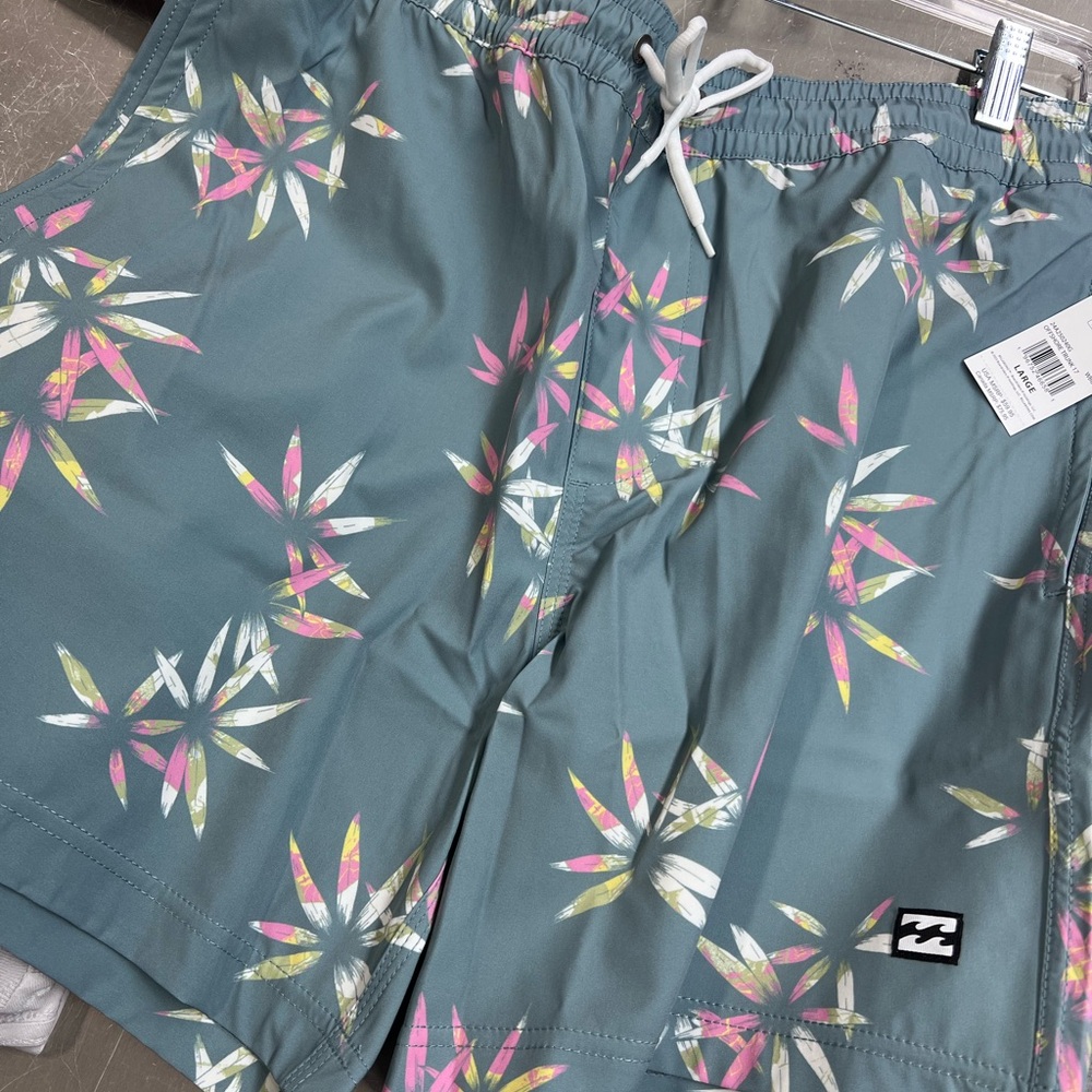 Billabong Men's Swim Shorts - Teal with Pink and Yellow Floral